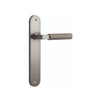 Iver Brunswick Door Lever Handle on Oval Backplate Passage Satin Nickel 14768