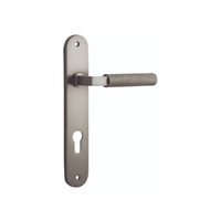 Iver Brunswick Door Lever Handle on Oval Backplate Entrance Satin Nickel 14768E85