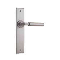 Iver Berlin Door Lever Handle on Chamfered Rectangular Backplate Passage Satin Nickel 14794