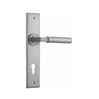 Iver Berlin Door Lever Handle on Chamfered Rectangular Backplate Euro Satin Nickel 14794E85