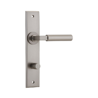 Iver Berlin Door Lever Handle on Chamfered Rectangular Backplate Privacy Satin Nickel 14794P85