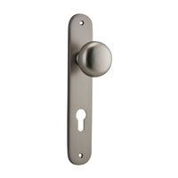 Iver Cambridge Door Knob on Oval Backplate Euro Satin Nickel 14834E85