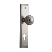 Iver Guildford Door Knob on Stepped Backplate Euro Satin Nickel 14842E85