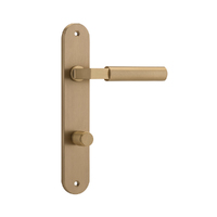 Iver Berlin Door Lever Handle on Oval Backplate Privacy Brushed Brass 15266P85