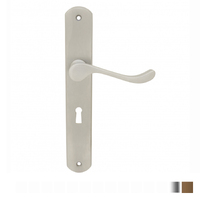 KR Lucas Pavtom Scroll Door Lever Handle on Seri Long Plate Bit Key - Available in Various Finishes