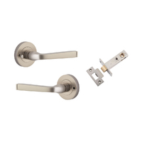 Iver Annecy Door Lever Handle on Round Rose Inbuilt Privacy Satin Nickel 0329KIBPRIV60