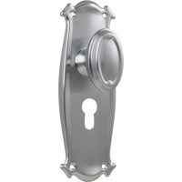 Tradco Bungalow Door Knob on Backplate Euro Satin Chrome 0870E