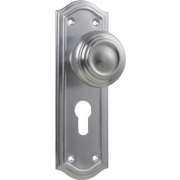 Tradco Kensington Door Knob on Backplate Euro Satin Chrome 0872E