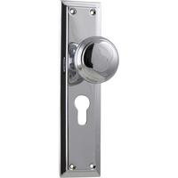 Tradco Richmond Door Knob on Long Backplate Euro Chrome Plated 0881E