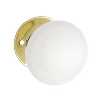 Tradco Mortice Knob White Porcelain Polished Brass 55mm 1001