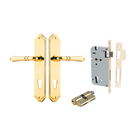 Iver Sarlat Door Lever Handle on Shouldered Backplate Entrance Kit Key/Key Polished Brass 