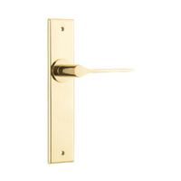 Iver Como Door Lever Handle on Chamfered Backplate Passage Polished Brass 10258