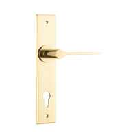 Iver Como Door Lever Handle on Chamfered Backplate Euro Polished Brass 10258E85