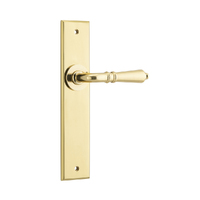 Iver Sarlat Door Lever Handle on Chamfered Backplate Passage Polished Brass 10280