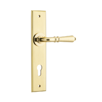 Iver Sarlat Door Lever Handle on Chamfered Backplate Euro Polished Brass 10280E85