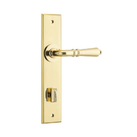 Iver Sarlat Door Lever Handle on Chamfered Backplate Privacy Polished Brass 10280P85