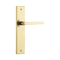 Iver Baltimore Door Lever Handle on Chamfered Backplate Passage Polished Brass 10282