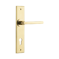 Iver Baltimore Door Lever Handle on Chamfered Backplate Euro Polished Brass 10282E85