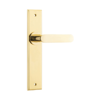 Iver Bronte Door Lever Handle on Chamfered Backplate Passage Polished Brass 10284