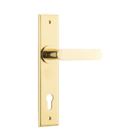 Iver Bronte Door Lever Handle on Chamfered Backplate Euro Polished Brass 10284E85