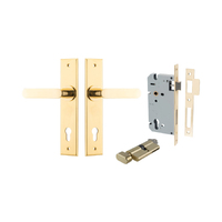 Restocking Soon: ETA End October - Iver Bronte Door Lever Handle on Chamfered Backplate Entrance Kit Key/Thumb Polished Brass 10284KENTR60KT