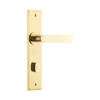 Iver Bronte Door Lever Handle on Chamfered Backplate Privacy Polished Brass 10284P85