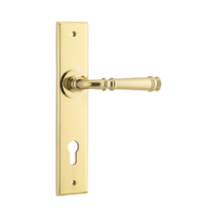 Iver Verona Door Lever Handle on Chamfered Backplate Euro Polished Brass 10286E85