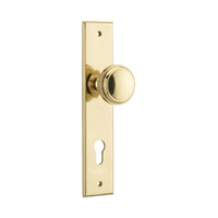 Iver Paddington Door Knob on Chamfered Backplate Euro Polished Brass 10321E85