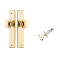 Restocking Soon: ETA Early October - Iver Paddington Door Knob on Chamfered Backplate Passage Kit Polished Brass 10321KPASS60