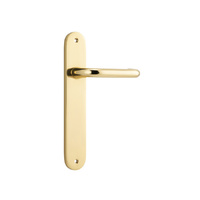 Iver Oslo Door Lever Handle on Oval Backplate Passage Polished Brass 10346