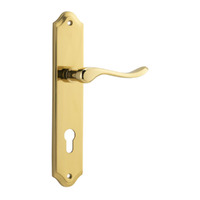 Iver Stirling Lever Handle on Shouldered Backplate Euro Polished Brass 10422E85