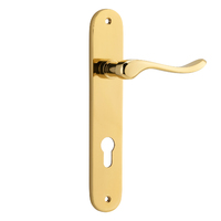 Iver Stirling Door Lever Handle on Oval Backplate Euro Polished Brass 10424E85