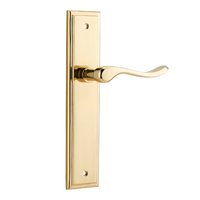 Iver Stirling Lever Handle on Stepped Backplate Passage Polished Brass 10426