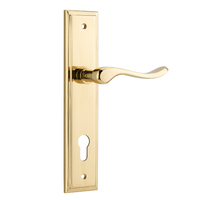 Iver Stirling Lever Handle on Stepped Backplate Euro Polished Brass 10426E85