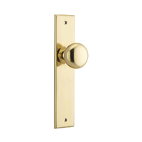 Iver Cambridge Door Knob on Chamfered Backplate Passage Polished Brass 10446