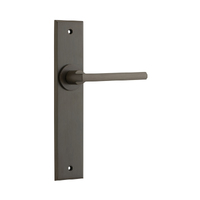 Iver Baltimore Door Lever Handle on Chamfered Backplate Passage Signature Brass 10782