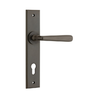 Iver Copenhagen Door Lever Handle on Chamfered Backplate Euro Signature Brass 10880E85