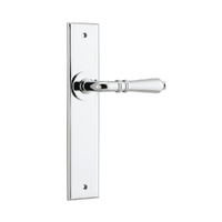 Iver Sarlat Door Lever Handle on Chamfered Backplate Passage Polished Chrome 11780