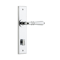 Iver Sarlat Door Lever Handle on Chamfered Backplate Privacy Polished Chrome 11780P85