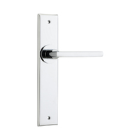 Iver Baltimore Door Lever Handle on Chamfered Backplate Passage Polished Chrome 11782