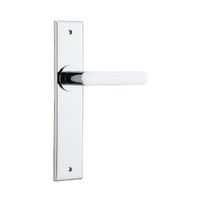 Iver Osaka Door Lever Handle on Chamfered Backplate Passage Polished Chrome 11868