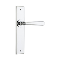 Iver Copenhagen Door Lever Handle on Chamfered Backplate Passage Polished Chrome 11880