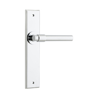 Iver Helsinki Door Lever Handle on Chamfered Backplate Passage Polished Chrome 11904