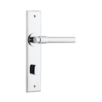 Iver Helsinki Door Lever Handle on Chamfered Backplate Privacy Polished Chrome 11904P85