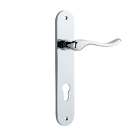 Iver Stirling Door Lever Handle on Oval Backplate Euro Polished Chrome 11924E85