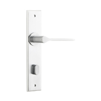 Iver Como Door Lever Handle on Chamfered Backplate Privacy Brushed Chrome 12258P85