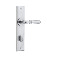 Iver Sarlat Door Lever Handle on Chamfered Backplate Privacy Brushed Chrome 12280P85