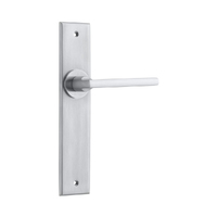 Iver Baltimore Door Lever Handle on Chamfered Backplate Passage Brushed Chrome 12282