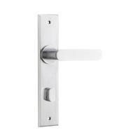 Iver Bronte Door Lever Handle on Chamfered Backplate Privacy Brushed Chrome 12284P85