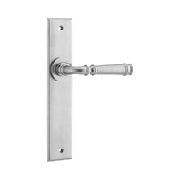 Iver Verona Door Lever Handle on Chamfered Backplate Passage Brushed Chrome 12286